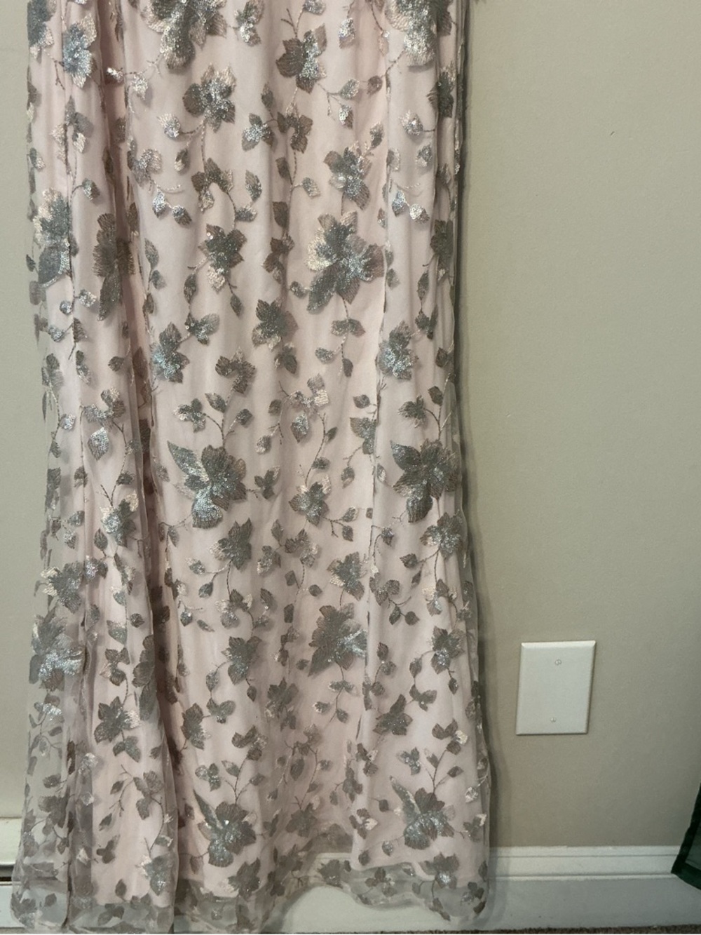 Adrianna Papell Pink W/ Silver Floral Sequin Halter Gown - Picture 4 of 11
